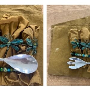 Pier 1 Teal and Silver Dragonfly Napkin Rings Set